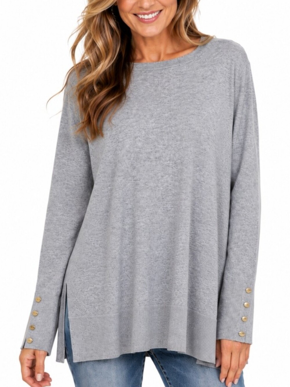 Kim Rogers Light Gray Crew Neck Sweater Large